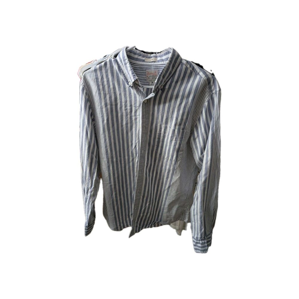 J.Crew Shirt Mens Medium Blue White Stripe Broken-In Oxford Slim Organic Cotton
